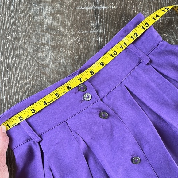 Vintage High Waisted Button Front Pleated A-Line Skirt Eggplant Purple - Picture 12 of 15